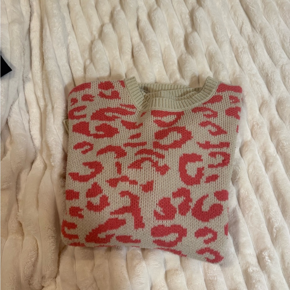 Leopard Print Sweater - Pink and Tan